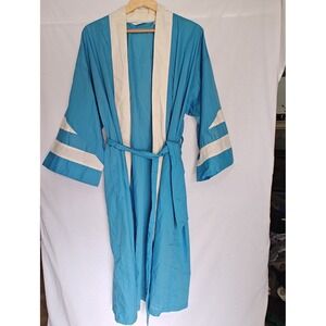 Christian Dior Monsieur Robe Vintage 80s One Size Blue White Belted Cotton Blend